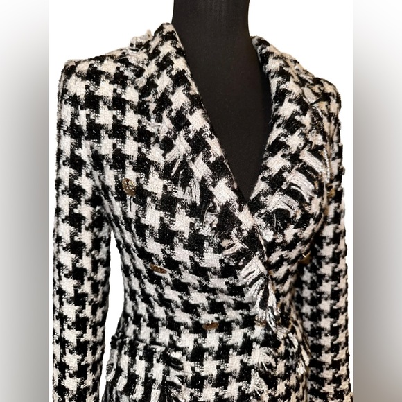 NWOT Rachel Zoe Black & White Houndstooth Bouclé Jacket Small Tweed Plaid - Picture 1 of 7